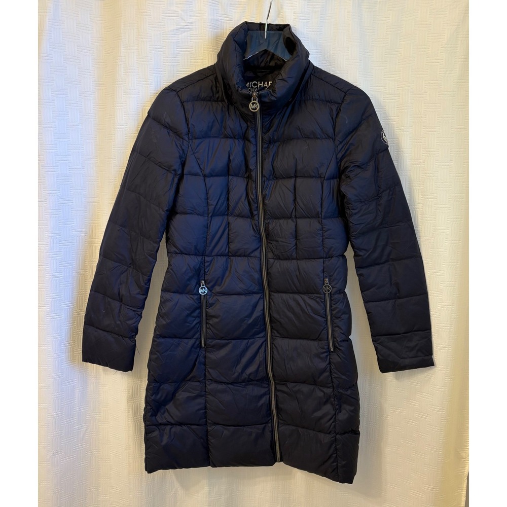Michael Kors Womens Packable Down Puffer‎ Coat Navy Blue Quilted Jacket Size S